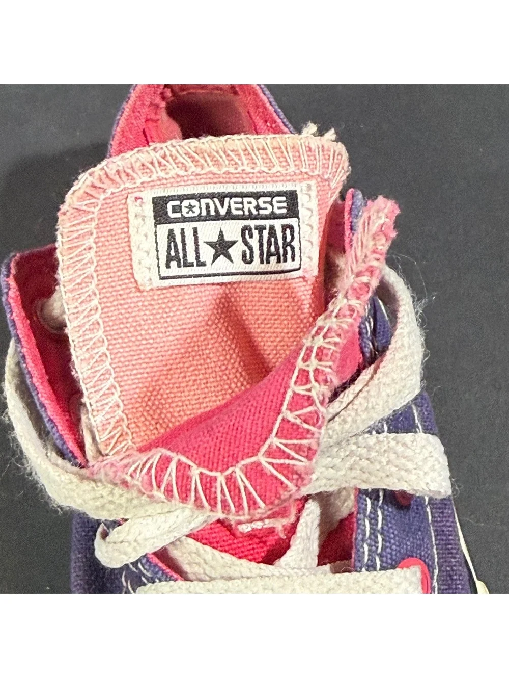 Converse Chuck Taylor All Star Kids Low Top Purple Pink Double Tongue Sneaker 8